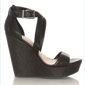 Gianni Bini Black Ankle Strap Wedge Sandals